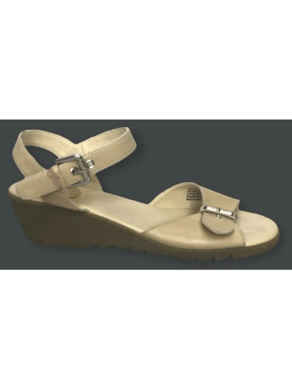 G H Bass & Company Sandals Womens 8M Flats Leather Ankle Strap Buckle Beige - Picture 6 of 12
